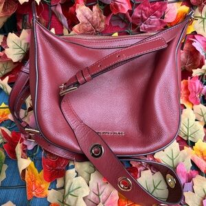 Michael Kors Burgundy Pebble Leather Crescent Shoulder Bag
